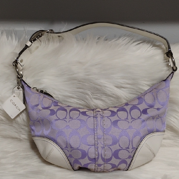 Coach Handbags - RARE! Coach Lavender Iris/White Signature Small Hobo Bag